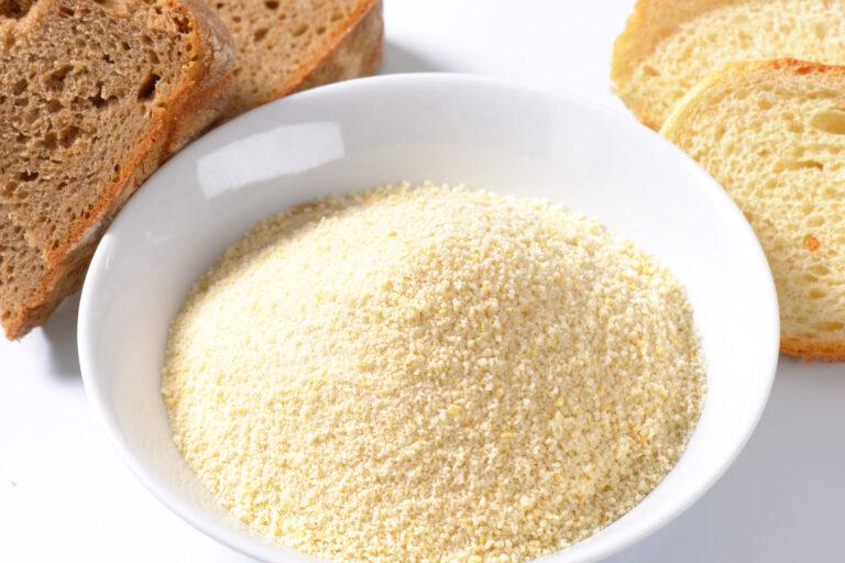 Bowl of bread crumbs and stale bread